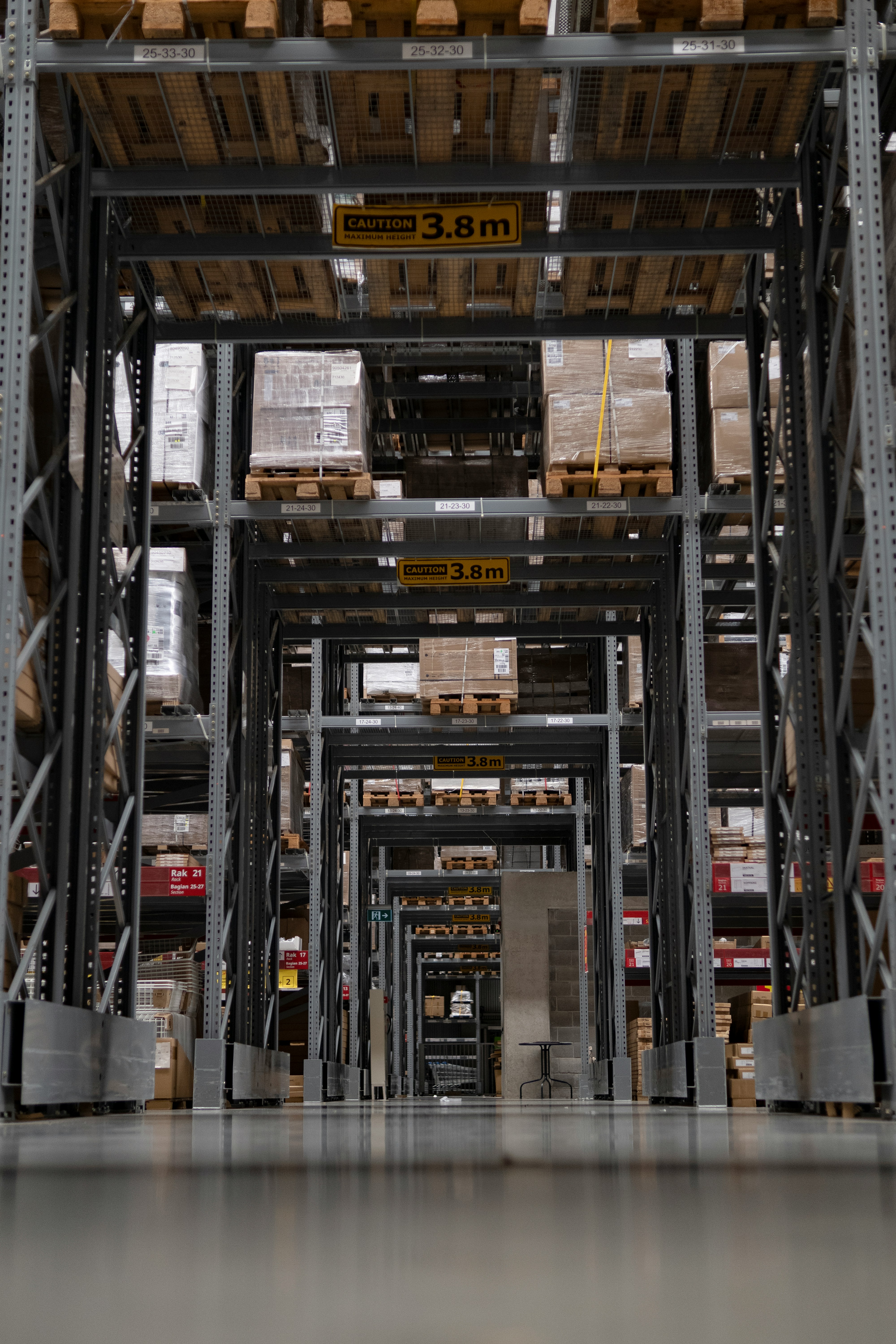Warehouse inventory shelves and racks